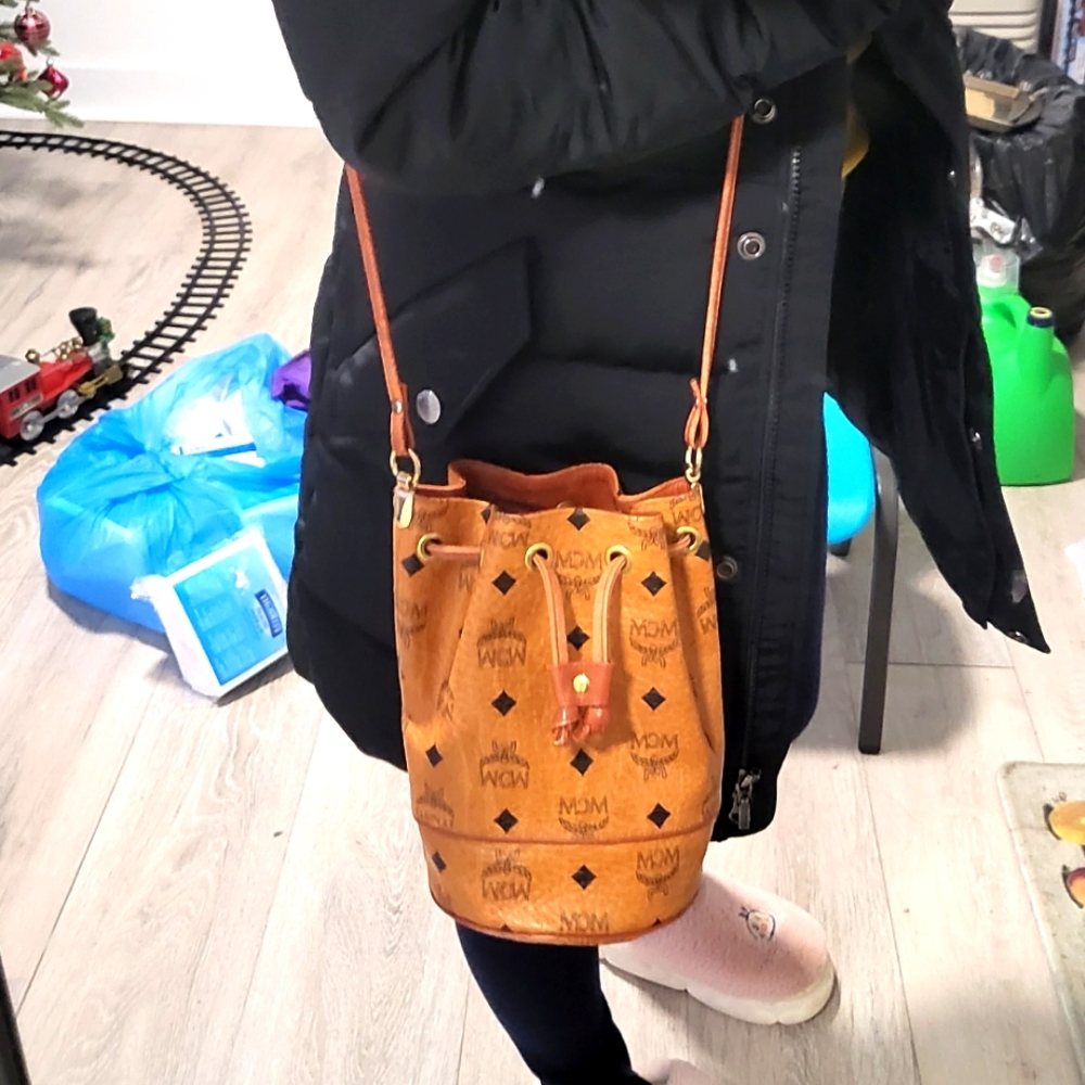 Authentic Mcm Drawstring Visetos Bucket Bag - image 2